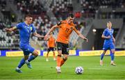 14 June 2022; Jason Knight of Republic of Ireland in action against Vitaliy Mykolenko of Ukraine during the UEFA Nations League B group 1 match between Ukraine and Republic of Ireland at LKS Stadium in Lodz, Poland. Photo by Stephen McCarthy/Sportsfile