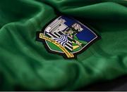 14 June 2022; A detailed view of the jersey during a Limerick hurling squad portrait session at TUS Gaelic Grounds in Limerick. Photo by David Fitzgerald/Sportsfile