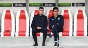 14 June 2022; Republic of Ireland manager Stephen Kenny and Republic of Ireland coach Keith Andrews, right, before the UEFA Nations League B group 1 match between Ukraine and Republic of Ireland at LKS Stadium in Lodz, Poland. Photo by Stephen McCarthy/Sportsfile