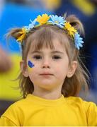 14 June 2022; A young Ukraine supporter during the UEFA Nations League B group 1 match between Ukraine and Republic of Ireland at LKS Stadium in Lodz, Poland. Photo by Stephen McCarthy/Sportsfile
