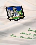 14 June 2022; A detailed view of the jersey during a Limerick hurling squad portrait session at TUS Gaelic Grounds in Limerick. Photo by David Fitzgerald/Sportsfile