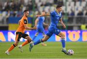 14 June 2022; Illia Zabarnyi of Ukraine in action against Alan Browne of Republic of Ireland during the UEFA Nations League B group 1 match between Ukraine and Republic of Ireland at LKS Stadium in Lodz, Poland. Photo by Stephen McCarthy/Sportsfile