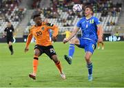 14 June 2022; Illia Zabarnyi of Ukraine in action against Chiedozie Ogbene of Republic of Ireland during the UEFA Nations League B group 1 match between Ukraine and Republic of Ireland at LKS Stadium in Lodz, Poland. Photo by Stephen McCarthy/Sportsfile