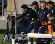 14 June 2022; Republic of Ireland coaches Keith Andrews, left, and John Eustace look at a screen during the UEFA Nations League B group 1 match between Ukraine and Republic of Ireland at LKS Stadium in Lodz, Poland. Photo by Stephen McCarthy/Sportsfile