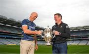 16 June 2022; Offaly manager John Maughan and Westmeath manager Jack Cooney at a GAA media event ahead of this Sunday’s Tailteann Cup semi-finals double header at Croke Park in Dublin. Photo by Eóin Noonan/Sportsfile