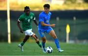 14 June 2022; Andrea Cambiaso of Italy in action against Joshua Ogunfaolu-Kayode of Republic of Ireland during the UEFA European U21 Championship Qualifying group F match between Italy and Republic of Ireland at Stadio Cino e Lillo Del Duca in Ascoli Piceno, Italy. Photo by Eóin Noonan/Sportsfile