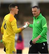 14 June 2022; Republic of Ireland manager Jim Crawford with Republic of Ireland goalkeeper Luke McNicholas after the UEFA European U21 Championship Qualifying group F match between Italy and Republic of Ireland at Stadio Cino e Lillo Del Duca in Ascoli Piceno, Italy. Photo by Eóin Noonan/Sportsfile