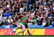 11 June 2022; Lee Keegan of Mayo scores a long range point during the GAA Football All-Ireland Senior Championship Round 2 match between Mayo and Kildare at Croke Park in Dublin. Photo by Piaras Ó Mídheach/Sportsfile