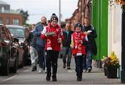 17 June 2022; St Patrick's Athletic supporters make their way to the ground before the SSE Airtricity League Premier Division match between St Patrick's Athletic and UCD at Richmond Park in Dublin. Photo by Michael P Ryan/Sportsfile