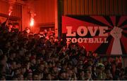 17 June 2022; Bohemians supporters before the SSE Airtricity League Premier Division match between Bohemians and Shelbourne at Dalymount Park in Dublin. Photo by Harry Murphy/Sportsfile