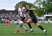 17 June 2022; Ronan Finn of Shamrock Rovers in action against Daniel Kelly of Dundalk during the SSE Airtricity League Premier Division match between Dundalk and Shamrock Rovers at Oriel Park in Dundalk, Louth. Photo by Ben McShane/Sportsfile
