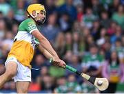 17 June 2022; Conor Doyle of Offaly scores his side's second goal during the Electric Ireland GAA Hurling All-Ireland Minor Championship Semi-Final match between Offaly and Clare at FBD Semple Stadium in Thurles, Tipperary. Photo by Piaras Ó Mídheach/Sportsfile