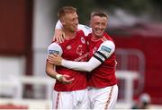 17 June 2022; Eoin Doyle of St Patrick's Athletic, left, celebrates after scoring his side's first goal with team-mate Chris Forrester during the SSE Airtricity League Premier Division match between St Patrick's Athletic and UCD at Richmond Park in Dublin. Photo by Michael P Ryan/Sportsfile