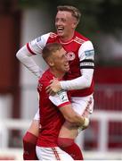 17 June 2022; Eoin Doyle of St Patrick's Athletic, left, celebrates after scoring his side's first goal with team-mate Chris Forrester during the SSE Airtricity League Premier Division match between St Patrick's Athletic and UCD at Richmond Park in Dublin. Photo by Michael P Ryan/Sportsfile