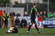 17 June 2022; Ronan Finn of Shamrock Rovers removes the captains armband as he makes his way off the pitch after receiving a red card from referee Neil Doyle during the SSE Airtricity League Premier Division match between Dundalk and Shamrock Rovers at Oriel Park in Dundalk, Louth. Photo by Ben McShane/Sportsfile