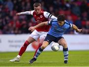 17 June 2022; Dara Keane of UCD in action against Chris Forrester of St Patrick's Athletic during the SSE Airtricity League Premier Division match between St Patrick's Athletic and UCD at Richmond Park in Dublin. Photo by Michael P Ryan/Sportsfile