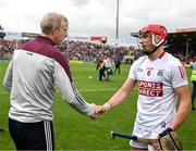 18 June 2022; Galway manager Henry Shefflin with Ciarán Joyce of Cork after the GAA Hurling All-Ireland Senior Championship Quarter-Final match between Galway and Cork at the FBD Semple Stadium in Thurles, Tipperary. Photo by Ray McManus/Sportsfile