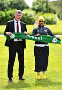 25 June 2022; Republic of Ireland manager Stephen Kenny with Anfac Dahir Sharifosman during a Republic of Ireland Refugee Team meet and greet at FAI Headquarters in Abbotstown, Dublin. Photo by Sam Barnes/Sportsfile