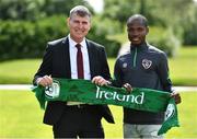 25 June 2022; Republic of Ireland manager Stephen Kenny with Inza Bamba during a Republic of Ireland Refugee Team meet and greet at FAI Headquarters in Abbotstown, Dublin. Photo by Sam Barnes/Sportsfile