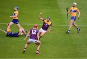 18 June 2022; Jack O'Connor of Wexford celebrates after scoring his side's first goal during the GAA Hurling All-Ireland Senior Championship Quarter-Final match between Clare and Wexford at the FBD Semple Stadium in Thurles, Tipperary. Photo by Daire Brennan/Sportsfile