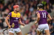18 June 2022; Lee Chin and Jack O'Connor of Wexford celebrates their side's 47th minute goal during the GAA Hurling All-Ireland Senior Championship Quarter-Final match between Clare and Wexford at the FBD Semple Stadium in Thurles, Tipperary. Photo by Ray McManus/Sportsfile