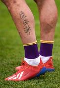 18 June 2022; A tattoo on Wexford captain Lee Chin's leg ahead of the GAA Hurling All-Ireland Senior Championship Quarter-Final match between Clare and Wexford at the FBD Semple Stadium in Thurles, Tipperary. Photo by Daire Brennan/Sportsfile