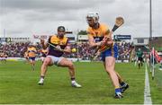 18 June 2022; Conor Cleary of Clare in action against Conor McDonald of Wexford during the GAA Hurling All-Ireland Senior Championship Quarter-Final match between Clare and Wexford at the FBD Semple Stadium in Thurles, Tipperary. Photo by Daire Brennan/Sportsfile