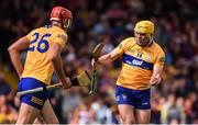 18 June 2022; Peter Duggan, left, and Mark Rodgers of Clare celebrate his side's first goal during the GAA Hurling All-Ireland Senior Championship Quarter-Final match between Clare and Wexford at the FBD Semple Stadium in Thurles, Tipperary. Photo by Daire Brennan/Sportsfile