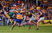 18 June 2022; Shane O'Donnell of Clare in action against Diarmuid O'Keeffe of Wexford during the GAA Hurling All-Ireland Senior Championship Quarter-Final match between Clare and Wexford at the FBD Semple Stadium in Thurles, Tipperary. Photo by Daire Brennan/Sportsfile