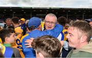 18 June 2022; Clare manager Brian Lohan celebrates with supporters after the GAA Hurling All-Ireland Senior Championship Quarter-Final match between Clare and Wexford at the FBD Semple Stadium in Thurles, Tipperary. Photo by Daire Brennan/Sportsfile