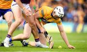 18 June 2022; Conor Cleary of Clare holds Conor McDonald of Wexford's hurl as he tries to lift the ball himself during the GAA Hurling All-Ireland Senior Championship Quarter-Final match between Clare and Wexford at the FBD Semple Stadium in Thurles, Tipperary. Photo by Ray McManus/Sportsfile