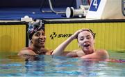 18 June 2022; Ellen Keane of Ireland and Katarina Roxon of Canada after competing in the final of the 100m breaststroke SB8 class on day seven of the 2022 World Para Swimming Championships at the Complexo de Piscinas Olímpicas do Funchal in Madeira, Portugal. Photo by Ian MacNicol/Sportsfile