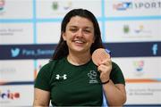 18 June 2022; Nicole Turner of Ireland with her bronze medal after the final of the 50m butterfly S6 class on day seven of the 2022 World Para Swimming Championships at the Complexo de Piscinas Olímpicas do Funchal in Madeira, Portugal. Photo by Ian MacNicol/Sportsfile
