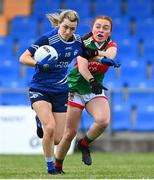 19 June 2022; Aisling Gilsenan of Cavan in action against Nina McVann of Mayo during the TG4 All-Ireland SFC Group A Round 2 match between Cavan and Mayo at Glennon Brothers Pearse Park in Longford. Photo by Ben McShane/Sportsfile