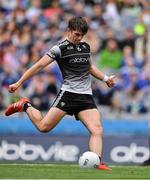 19 June 2022; Patrick O'Connor of Sligo scores a goal, from a penalty kick, during the Tailteann Cup Semi-Final match between Sligo and Cavan at Croke Park in Dublin. Photo by Ray McManus/Sportsfile