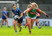 19 June 2022; Geraldine Sheridan of Cavan in action against Danielle Caldwell of Mayo during the TG4 All-Ireland SFC Group A Round 2 match between Cavan and Mayo at Glennon Brothers Pearse Park in Longford. Photo by Ben McShane/Sportsfile