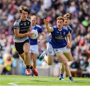 19 June 2022; Patrick O'Connor of Sligo in action against Ciarán Brady of Cavan during the Tailteann Cup Semi-Final match between Sligo and Cavan at Croke Park in Dublin. Photo by Ray McManus/Sportsfile