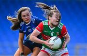 19 June 2022; Aoife Geraghty of Mayo in action against Lauren McVeety of Cavan during the TG4 All-Ireland SFC Group A Round 2 match between Cavan and Mayo at Glennon Brothers Pearse Park in Longford. Photo by Ben McShane/Sportsfile
