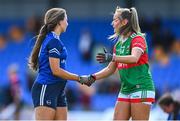 19 June 2022; Tara Needham of Mayo consoles Niamh Keenaghan of Cavan after the TG4 All-Ireland SFC Group A Round 2 match between Cavan and Mayo at Glennon Brothers Pearse Park in Longford. Photo by Ben McShane/Sportsfile