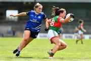 19 June 2022; Tamara O'Connor of Mayo in action against Shauna Lynch of Cavan during the TG4 All-Ireland SFC Group A Round 2 match between Cavan and Mayo at Glennon Brothers Pearse Park in Longford. Photo by Ben McShane/Sportsfile