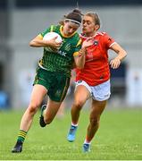 19 June 2022; Niamh O'Sullivan of Meath in action against Grace Ferguson of Armagh during the TG4 All-Ireland SFC Group B Round 2 match between Armagh and Meath at Glennon Brothers Pearse Park in Longford. Photo by Ben McShane/Sportsfile