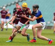 19 June 2022; Orin Burke of Galway in action against Paddy McCormack of Tipperary during the Electric Ireland GAA Hurling All-Ireland Minor Championship Semi-Final match between Tipperary and Galway at the LIT Gaelic Grounds in Limerick. Photo by Michael P Ryan/Sportsfile