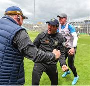 19 June 2022; Tipperary manager James Woodlock celebrates with his backroom staff after the Electric Ireland GAA Hurling All-Ireland Minor Championship Semi-Final match between Tipperary and Galway at the LIT Gaelic Grounds in Limerick. Photo by Michael P Ryan/Sportsfile