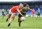 19 June 2022; Cait Towe of Armagh in action against Niamh O'Sullivan of Meath during the TG4 All-Ireland SFC Group B Round 2 match between Armagh and Meath at Glennon Brothers Pearse Park in Longford. Photo by Ben McShane/Sportsfile