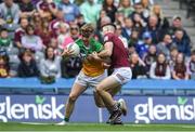 19 June 2022; Jack Bryant of Offaly, left, in action against Sam McCartan of Westmeath during the Tailteann Cup Semi-Final match between Westmeath and Offaly at Croke Park in Dublin. Photo by George Tewkesbury/Sportsfile