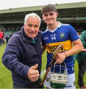 19 June 2022; Tom Delaney of Tipperary is congratulated by Effin Eddie Moroney after the Electric Ireland GAA Hurling All-Ireland Minor Championship Semi-Final match between Tipperary and Galway at the LIT Gaelic Grounds in Limerick. Photo by Michael P Ryan/Sportsfile