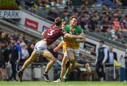 19 June 2022; Cathal Flynn of Offaly, right, in action against Kevin Maguire of Westmeath during the Tailteann Cup Semi-Final match between Westmeath and Offaly at Croke Park in Dublin. Photo by George Tewkesbury/Sportsfile