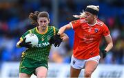 19 June 2022; Emma Troy of Meath in action against Niamh Colman of Armagh during the TG4 All-Ireland SFC Group B Round 2 match between Armagh and Meath at Glennon Brothers Pearse Park in Longford. Photo by Ben McShane/Sportsfile