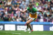 19 June 2022; Keith O'Neill of Offaly celebates after scoring their side's first goal during the Tailteann Cup Semi-Final match between Westmeath and Offaly at Croke Park in Dublin. Photo by George Tewkesbury/Sportsfile