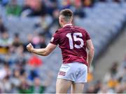 19 June 2022; Lorcan Dolan of Westmeath celebrates scoring his side's second goal, in the 22nd minute, during the Tailteann Cup Semi-Final match between Westmeath and Offaly at Croke Park in Dublin. Photo by Ray McManus/Sportsfile